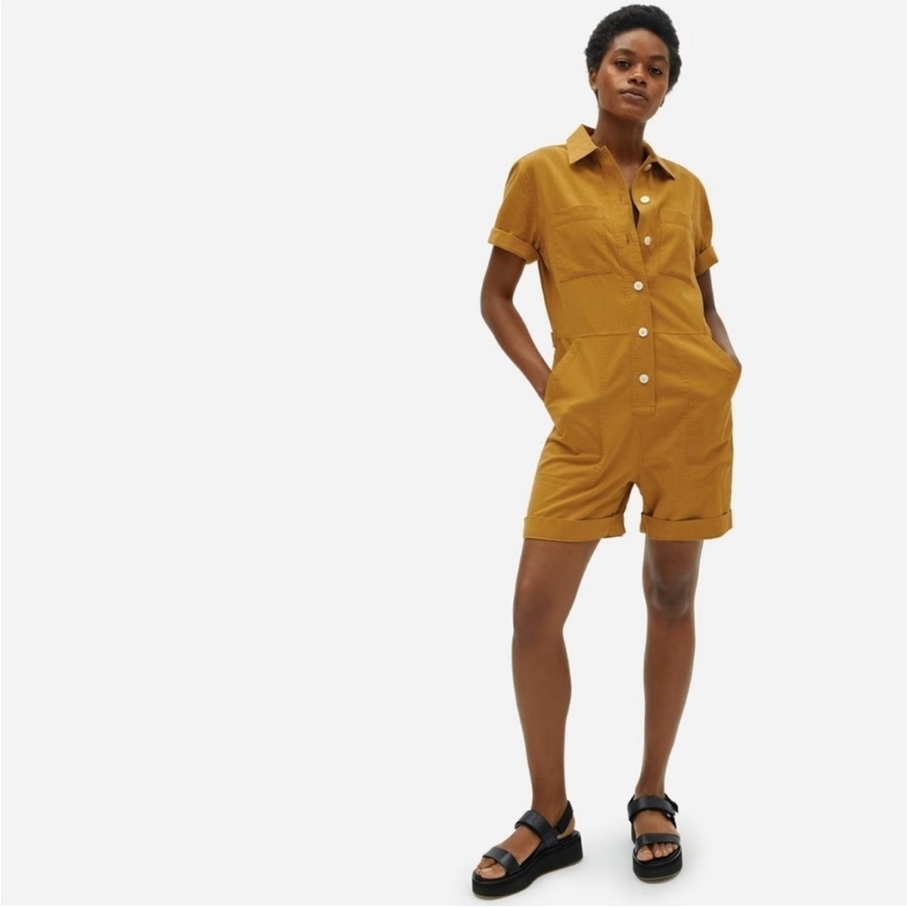Everlane mustard short sleeve utility romper jumpsuit size 2